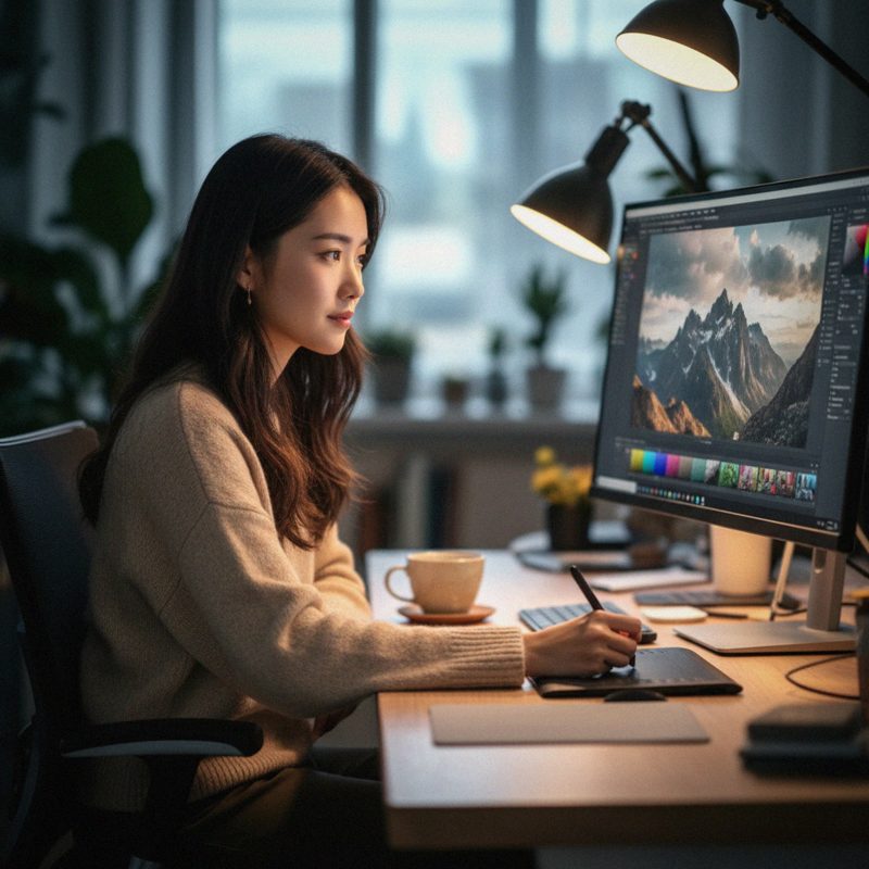 Maya at her retouching desk