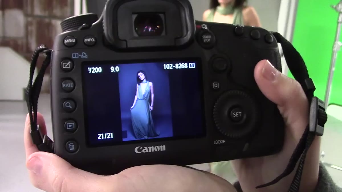 First frames appearing on camera, model lit from front