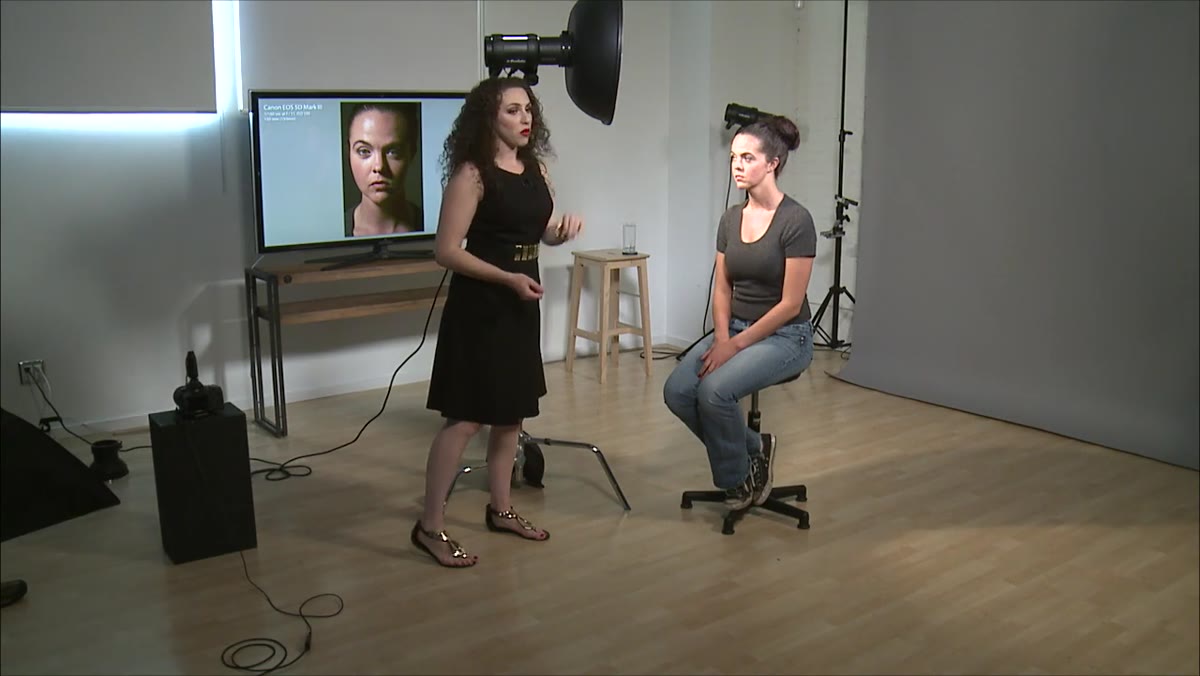 Instructor demonstrating off-axis dish angle, subject receiving edge light