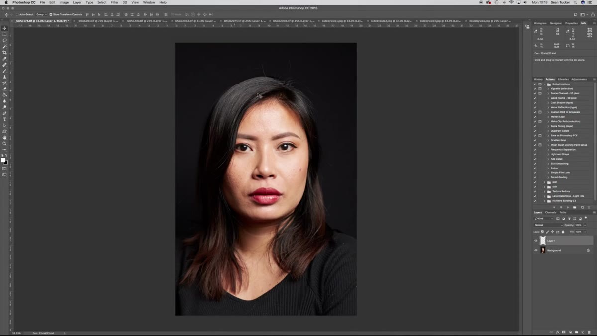 Canon and Sony portrait sets displayed side by side in Photoshop