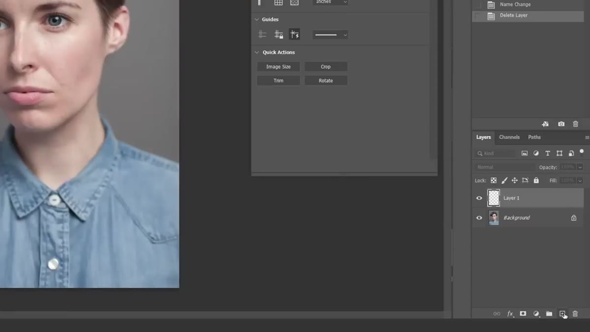 Tucker at the bottom-right panel of Photoshop setting up layers