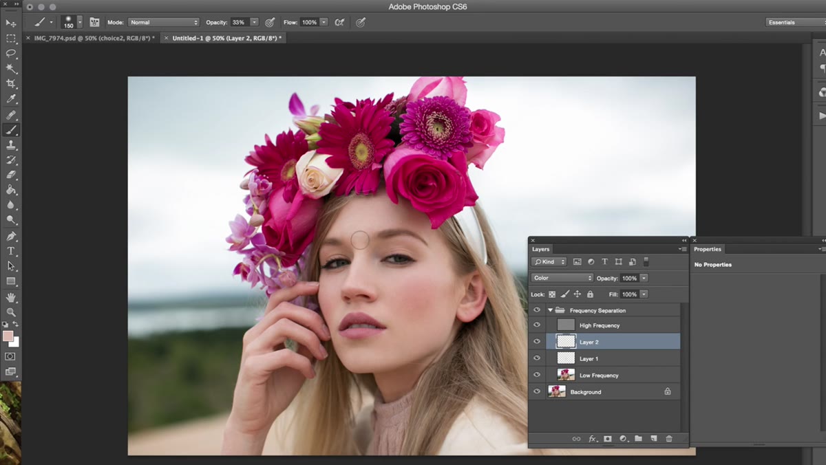 Layer blend mode dropdown set to Color in the layers panel