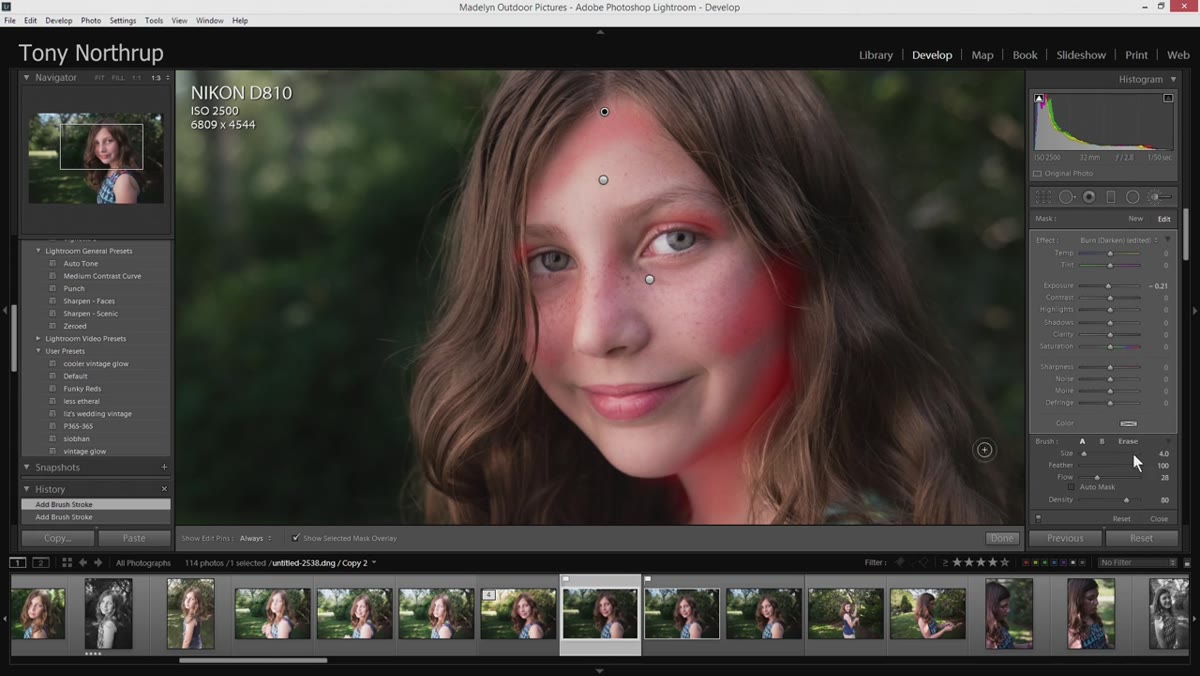 Erase tool softening the burn mask edges