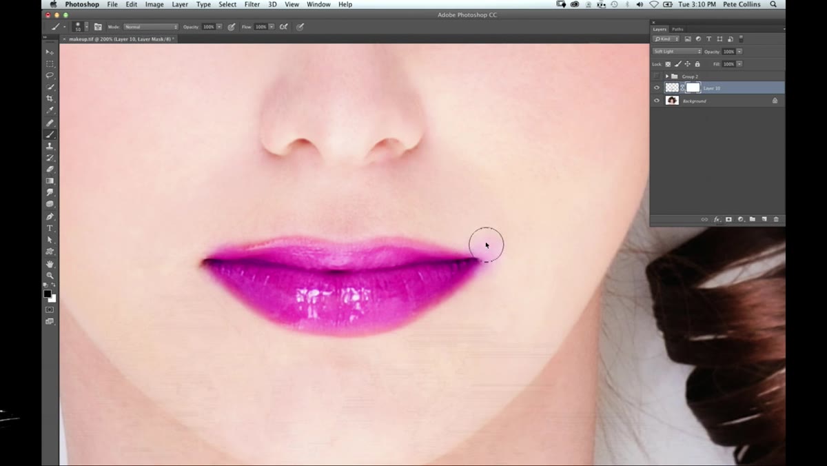 Layer mask added, painting with black brush to trim edges