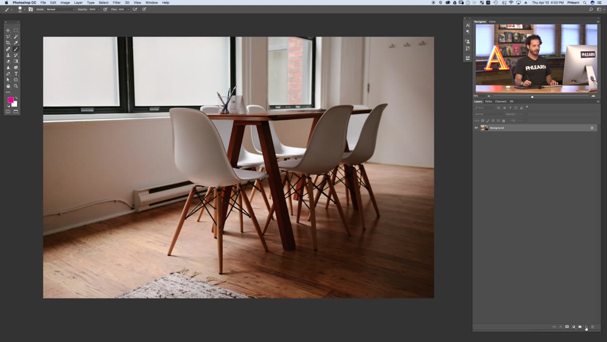 caption: Pink brush circles marking distractions on wall and table