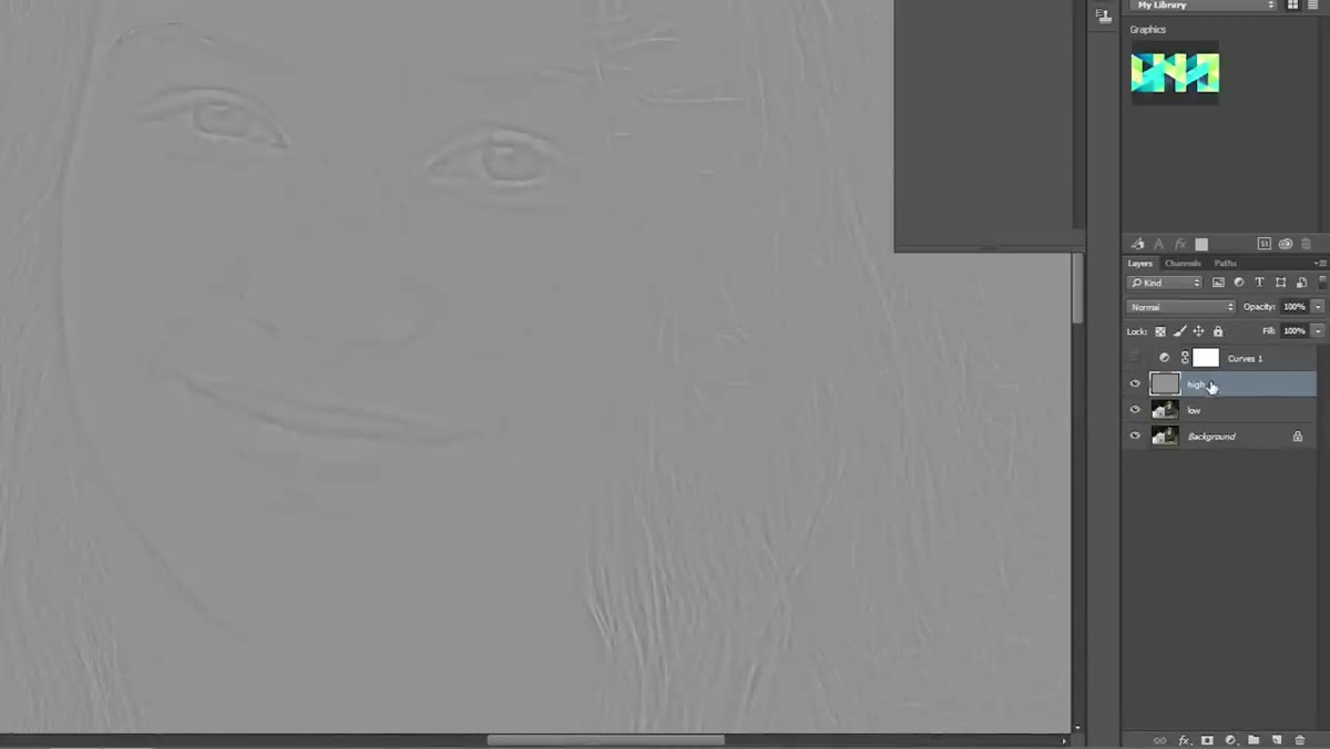 High layer blend mode changed to Linear Light, layers being grouped