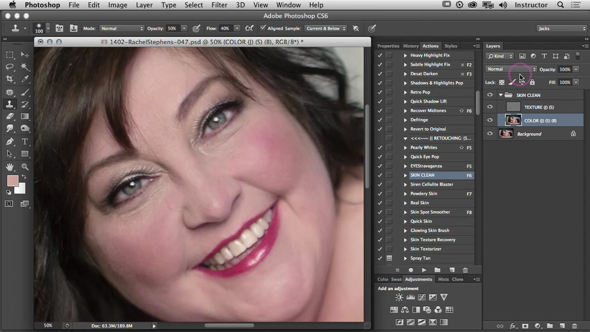 Opacity slider being adjusted on the retouched color layer