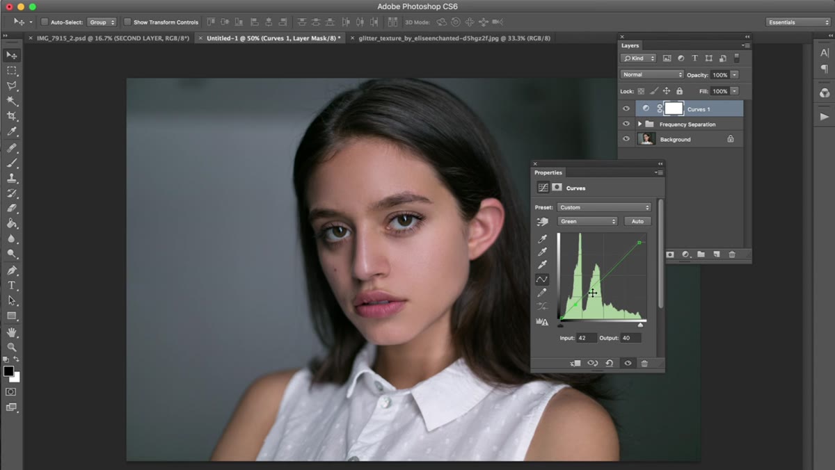 Full portrait showing color shift from curves adjustments applied