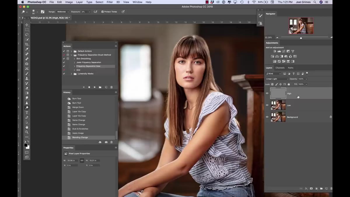 High layer blending mode set to Linear Light in layers panel