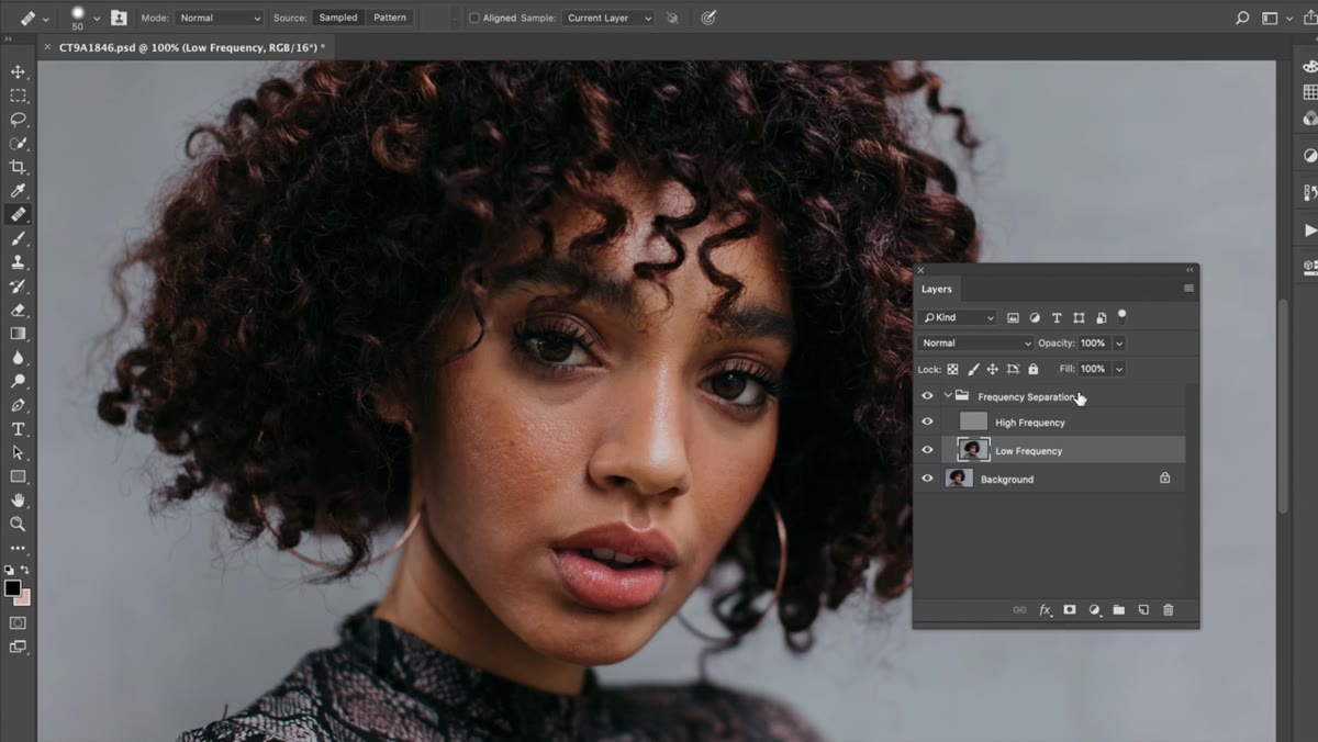 Frequency separation folder and layers already organized in Photoshop