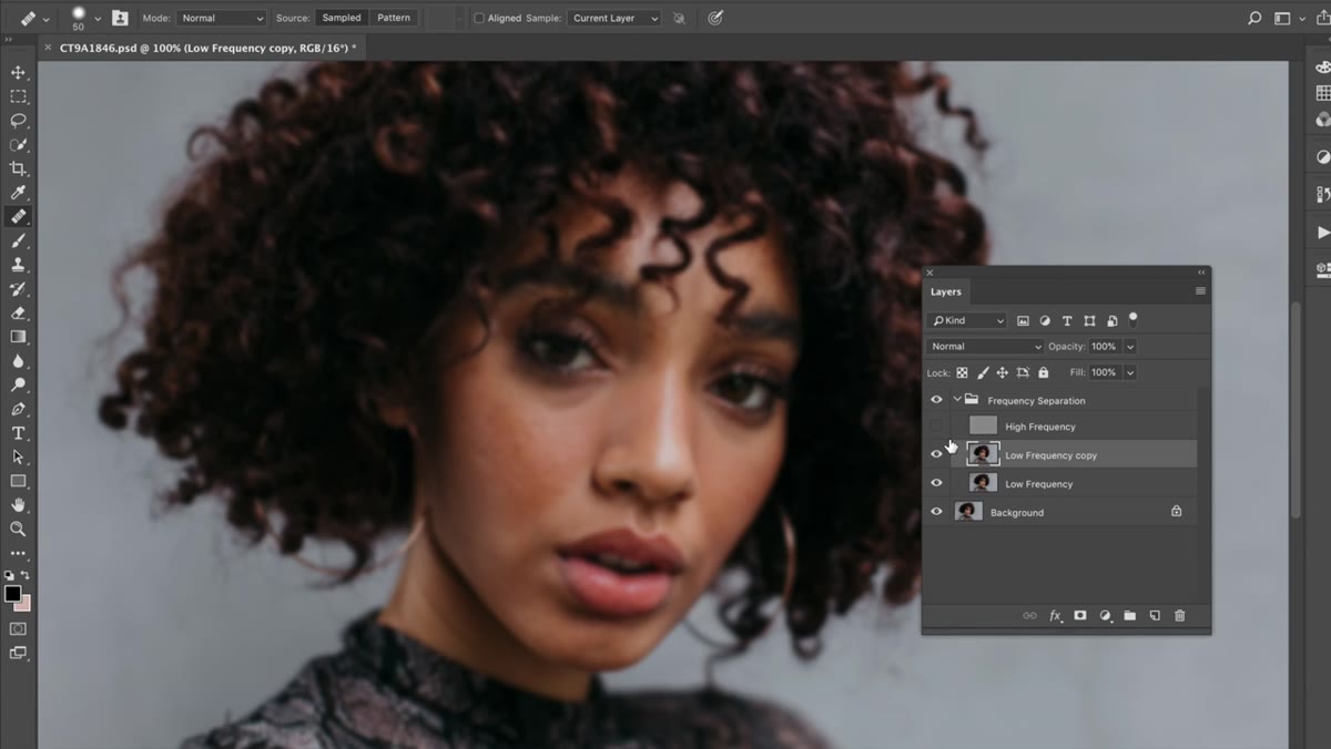 High frequency layer toggled off, showing only color and tone information