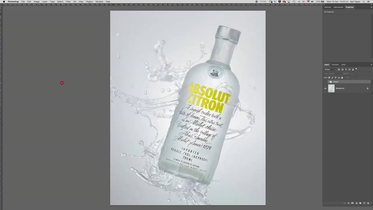Flat bottle image displayed before any adjustments are made