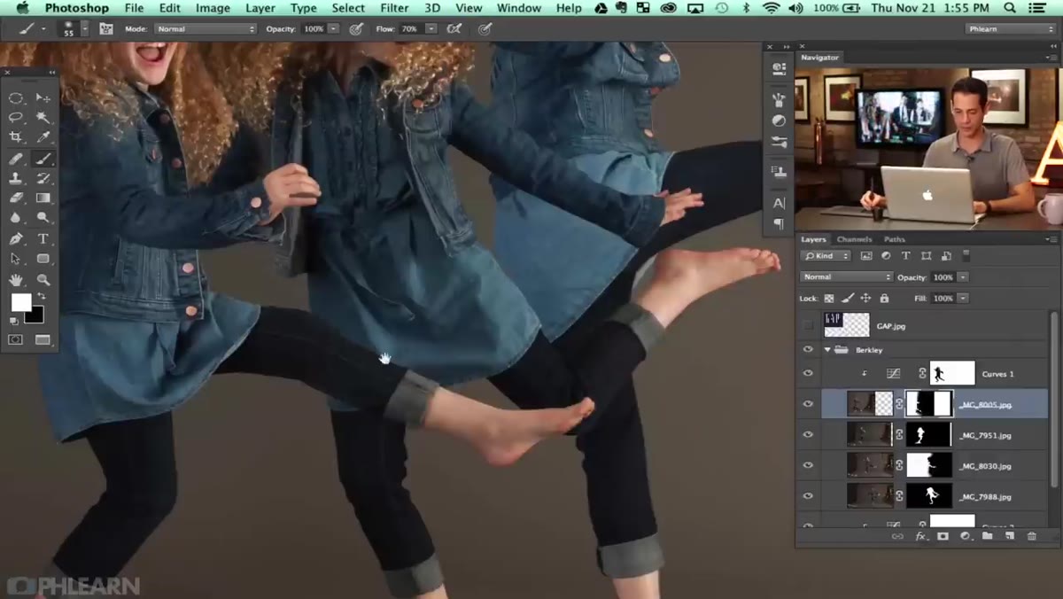 Zoomed-in view of subjects overlapping in the composite