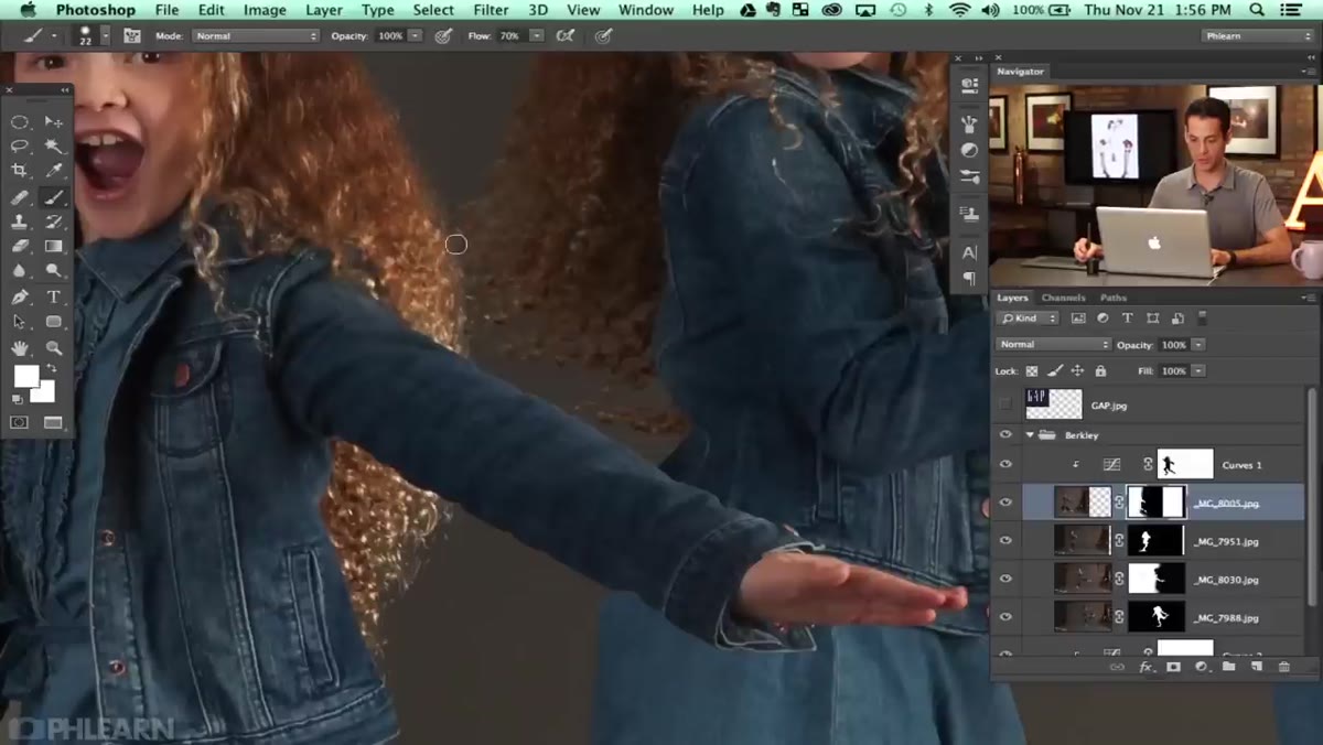 Soft brush blending hair edges on the layer mask