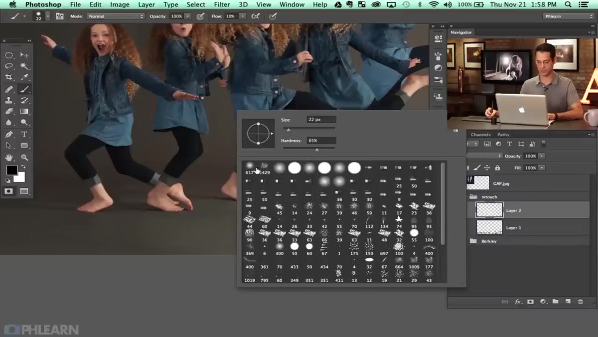 New layer created, soft brush sampling shadow color from image