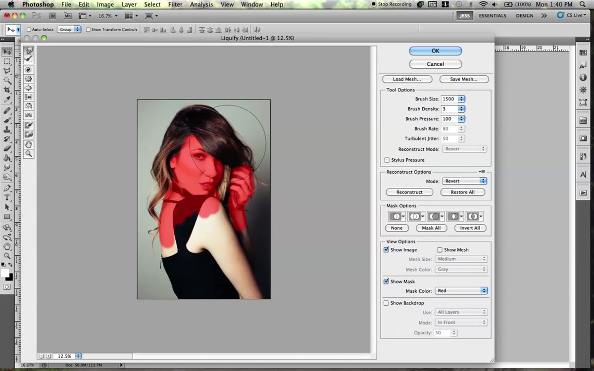 Forward warp tool pushing hair outward to add volume