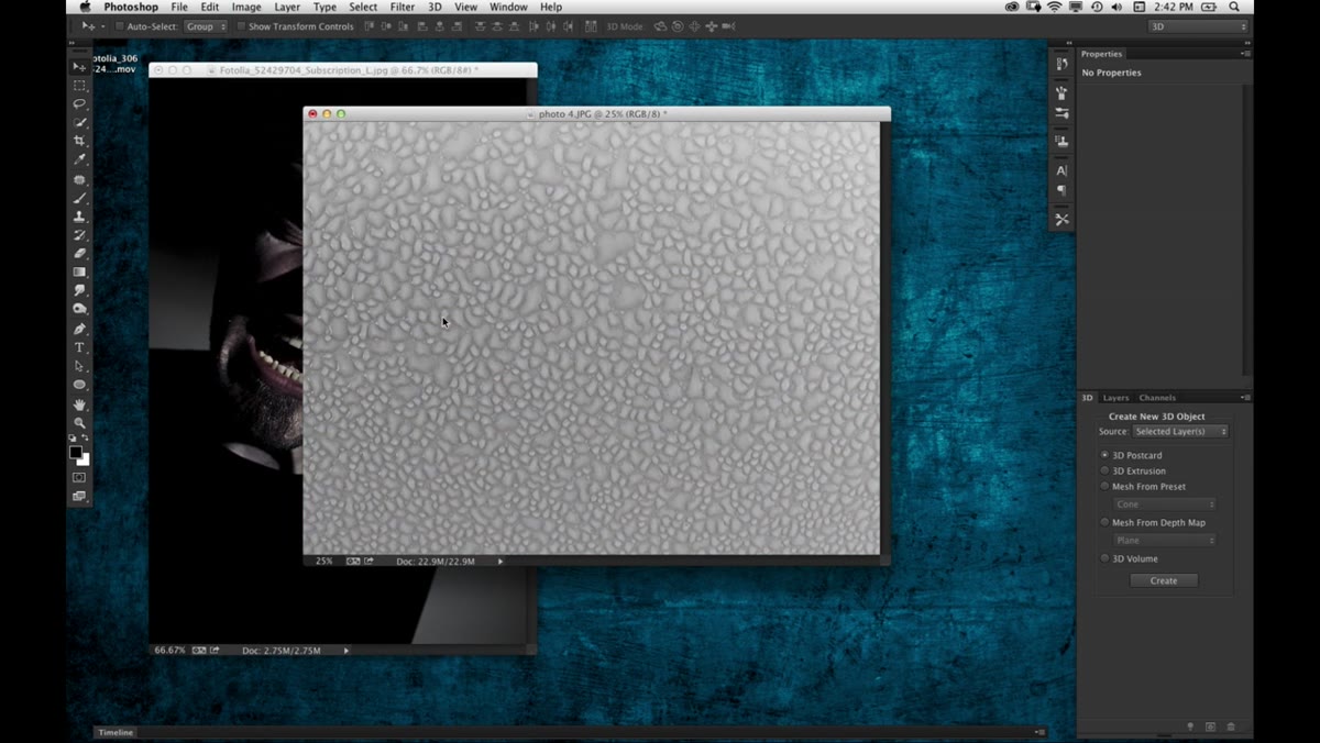 Desaturated texture image with Levels dialog open