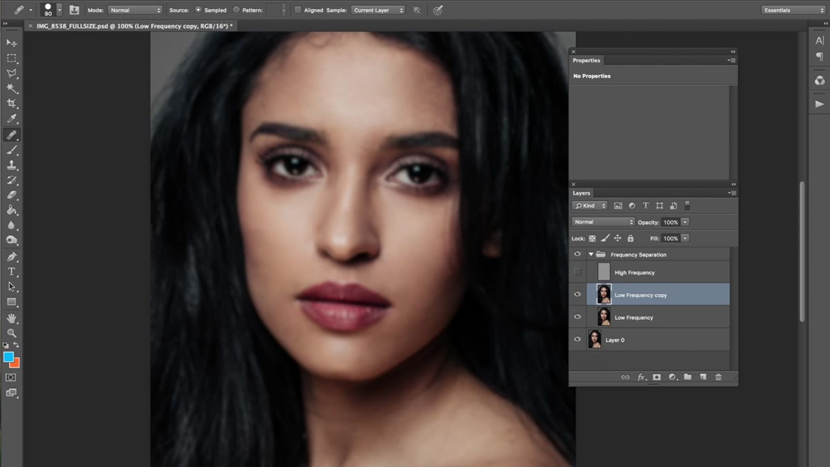 High frequency texture layer toggled back on over smoothed skin