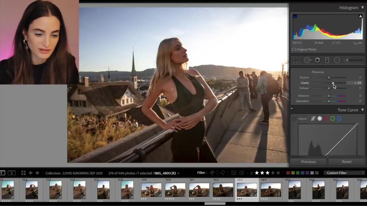 Clarity slider adjusted in the Basic panel