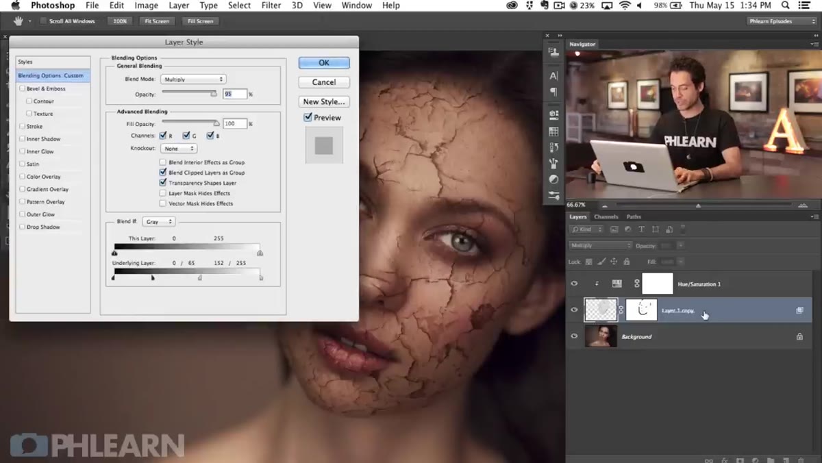Blend If sliders on the layer style dialog box