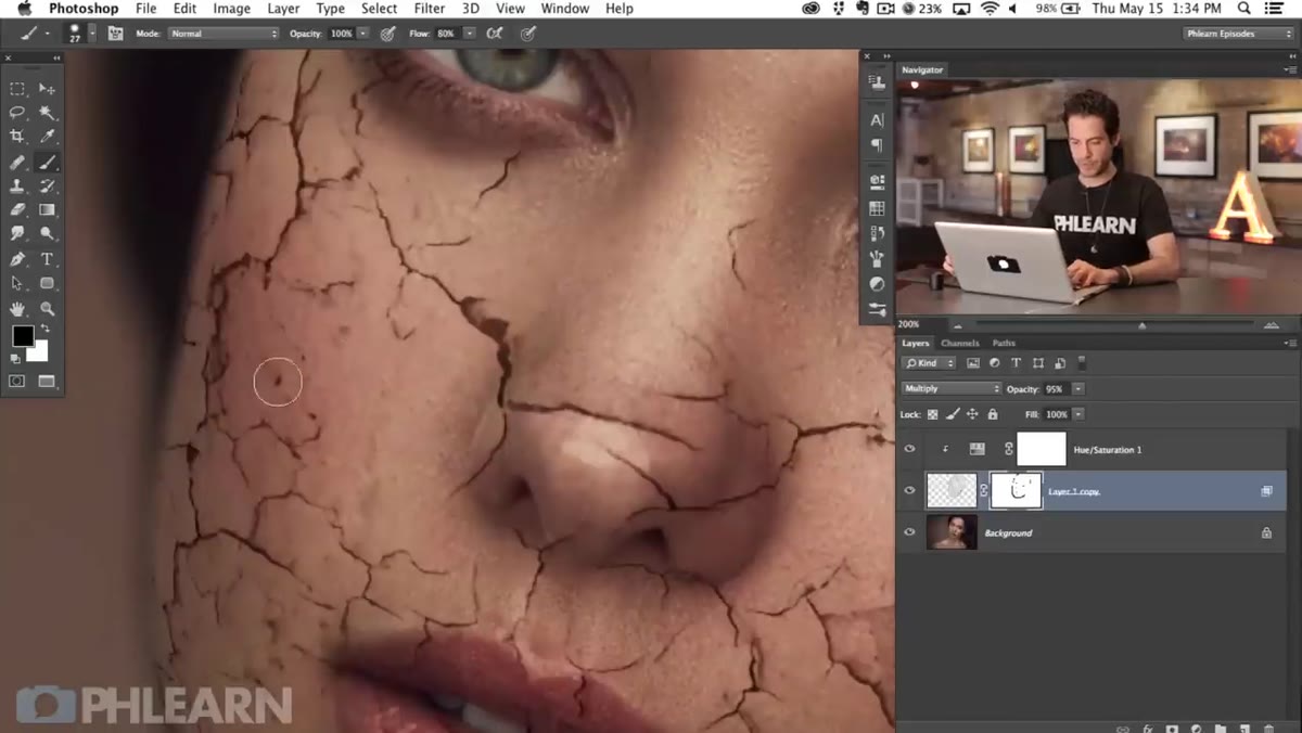 Painting black on a layer mask to remove texture from skin