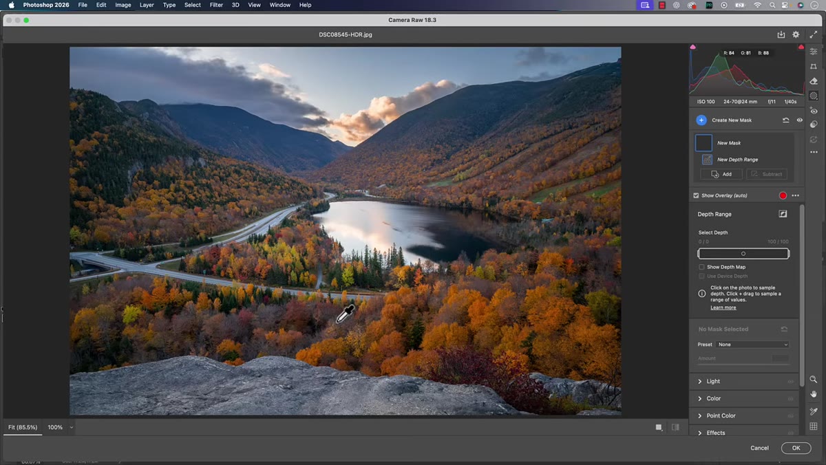 Eyedropper tool clicking on the foreground of the image
