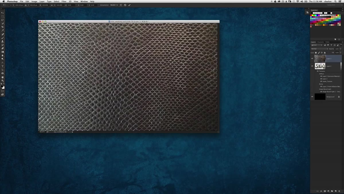 Free Transform handles visible around the oversized texture layer