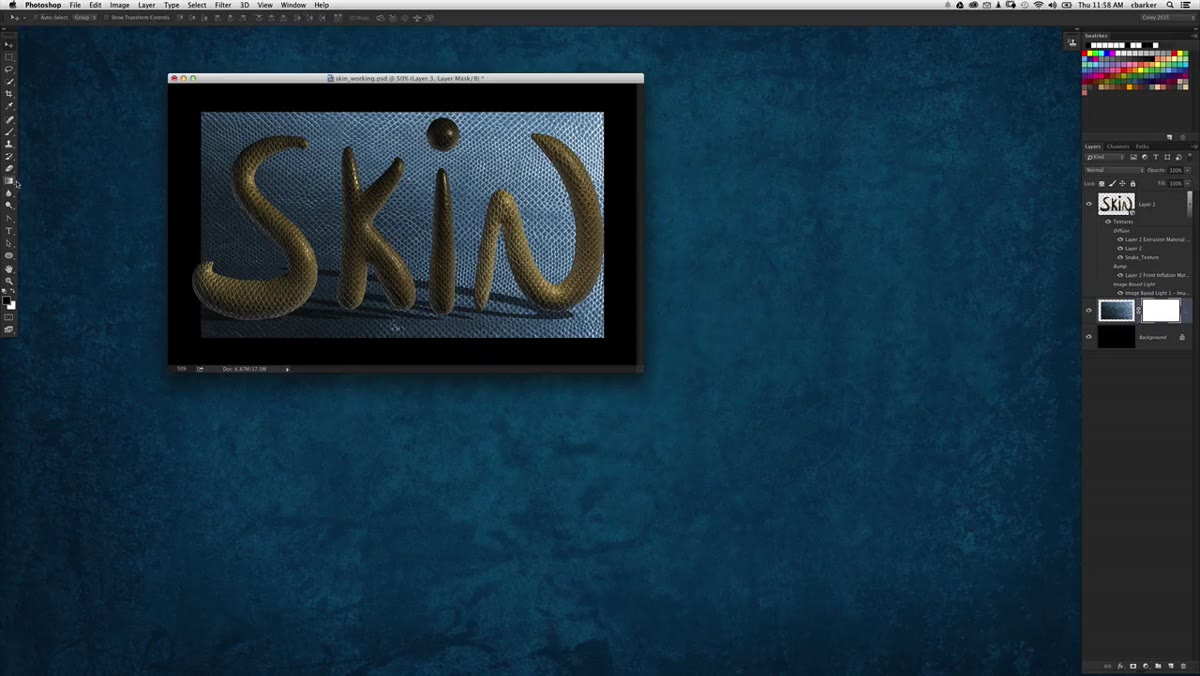 Gradient tool active, layer mask selected, fading edges of texture