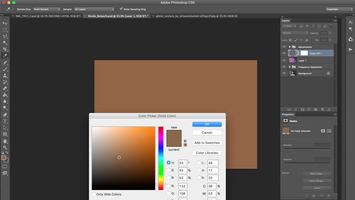 Solid color dialog open with a warm yellow tone selected