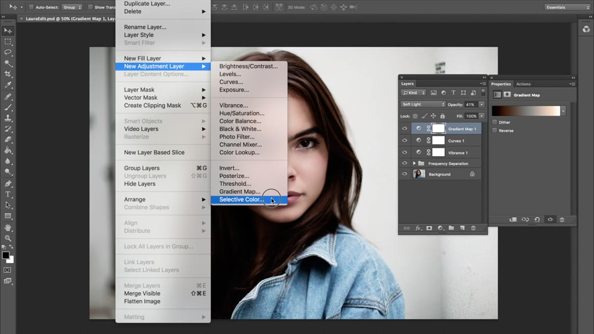 Selective Color panel open on the Whites channel