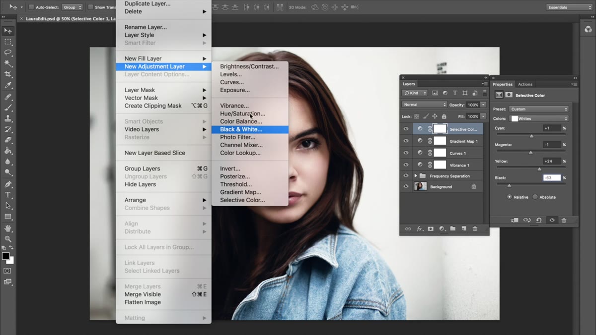 Black & White adjustment layer with Tint checkbox selected