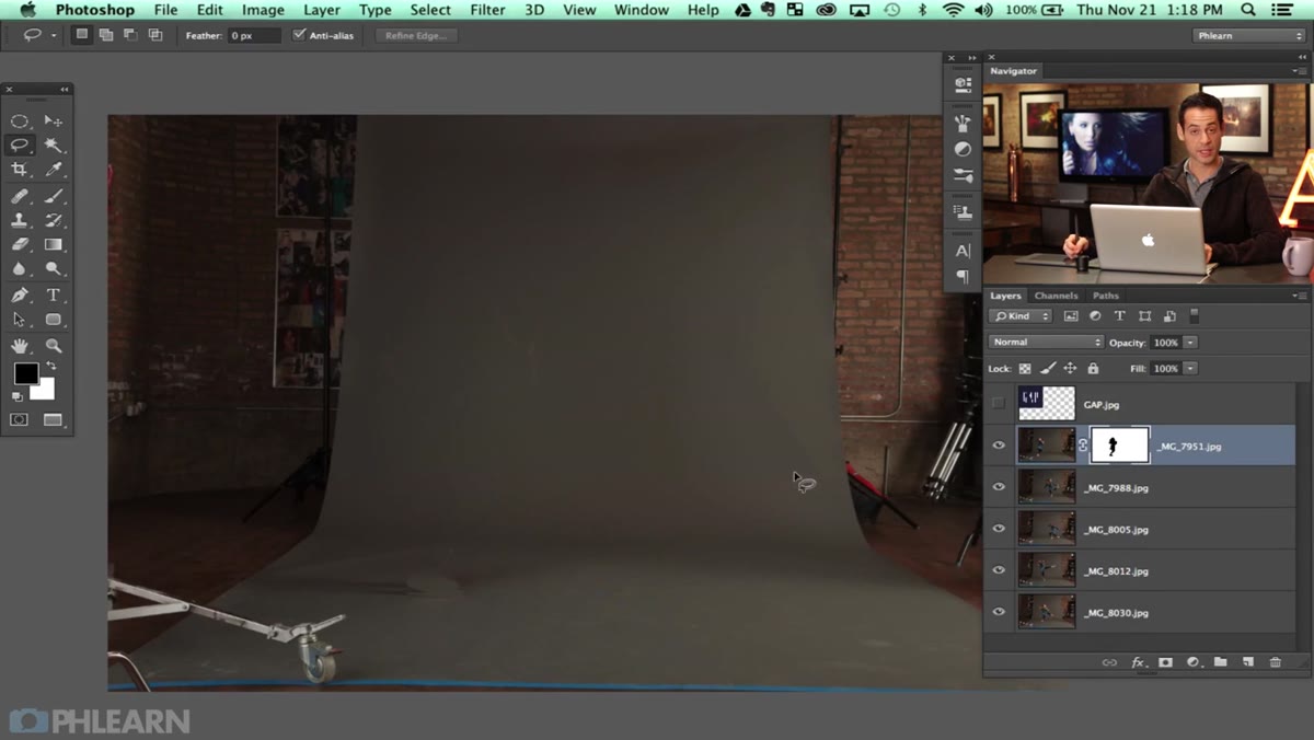 Layer mask applied, then Command-I inverting it to reveal subject
