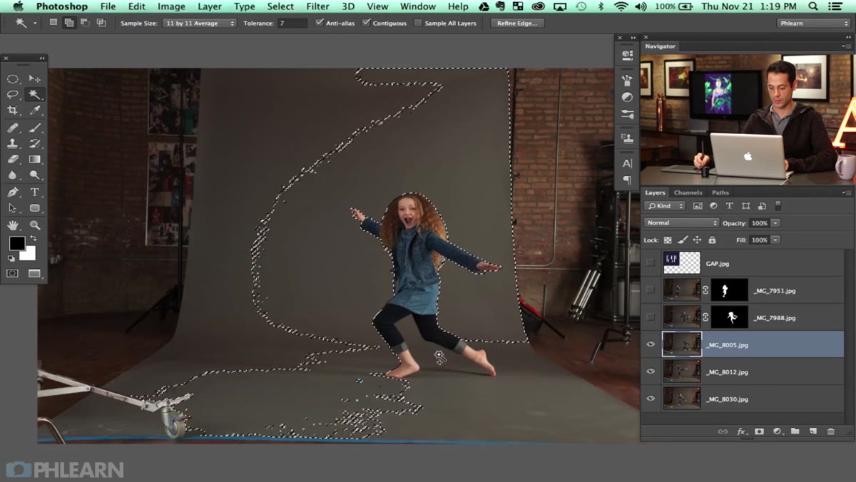 Second layer being selected with Magic Wand, same backdrop process