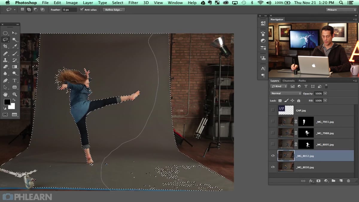 Multiple masked layers visible in Layers panel, all isolated subjects