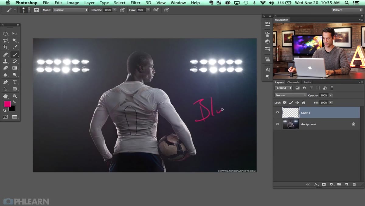 Flat, color-contaminated sports portrait open in Photoshop