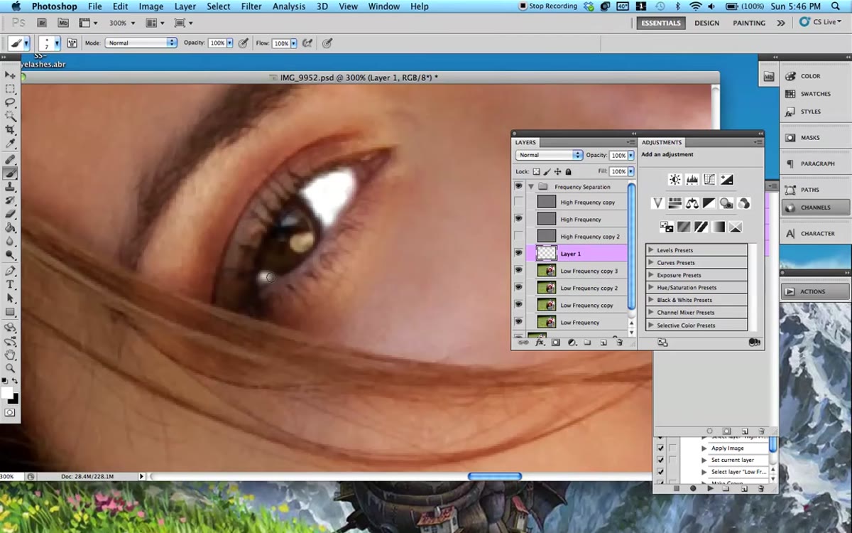 Soft brush painting color over the eye area