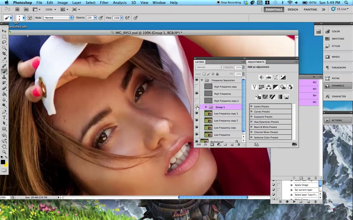 Before and after eye comparison with layers toggled