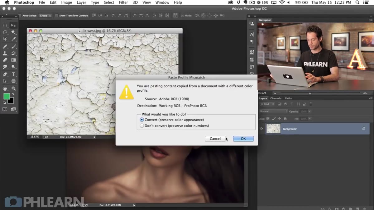 Moving texture layer onto portrait using the Move tool