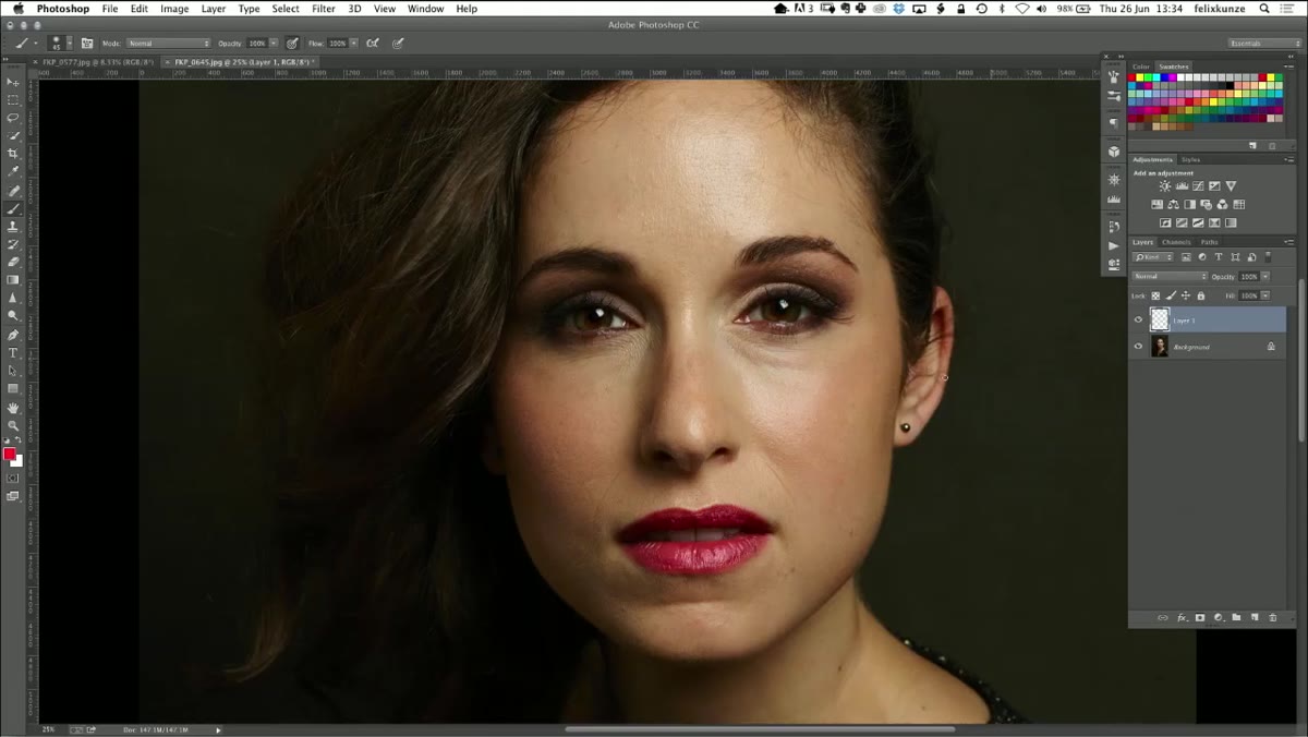 Blank layer created above the portrait in Photoshop