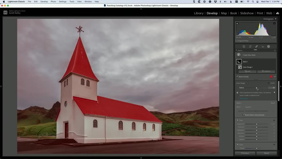 Color Range panel with Refine slider visible