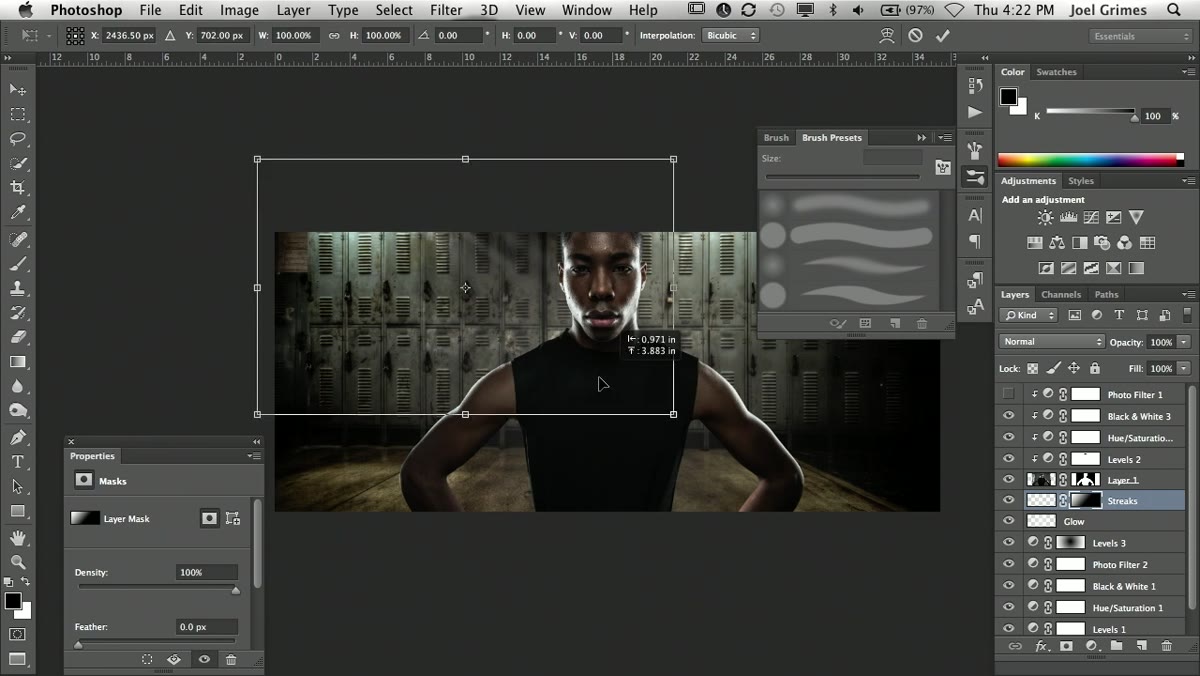Free Transform handles around the light streak layer