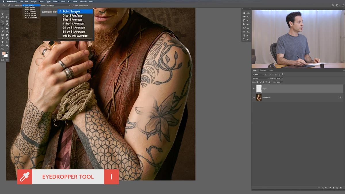 Eyedropper tool open with 11x11 average sample size selected