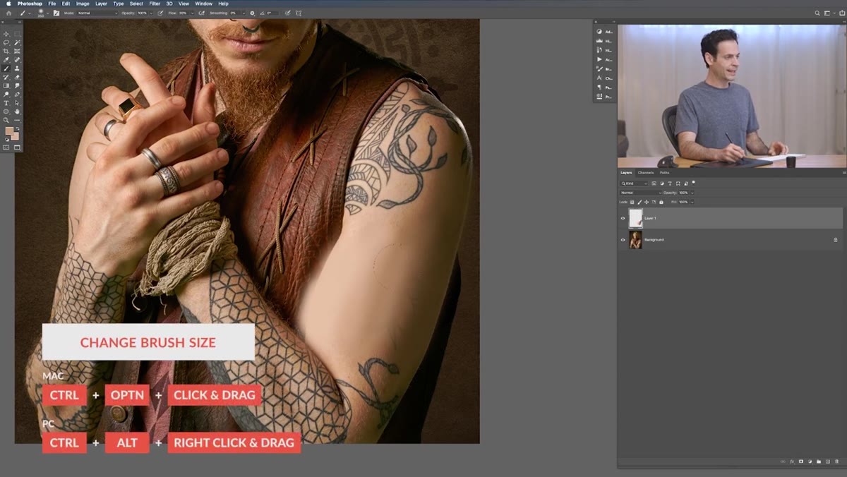 Multiple overlapping brush strokes blending across arm surface