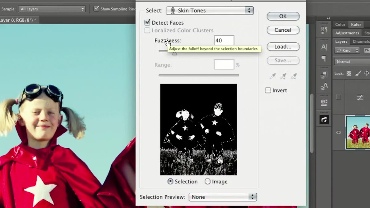 Fuzziness slider being dragged with preview showing selection changes