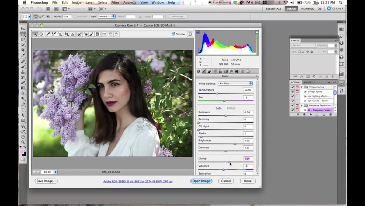 Raw file open with clarity and exposure sliders adjusted slightly