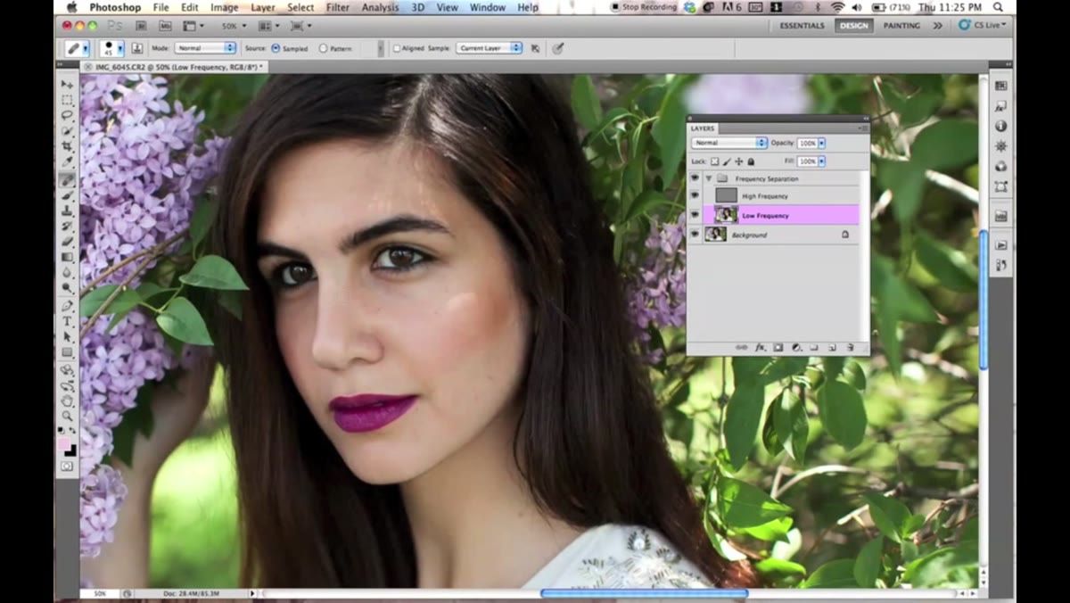 Healing brush sampling skin tone on the low frequency layer