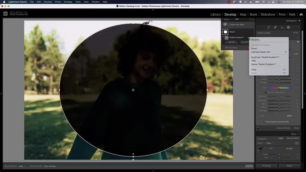Pop-out menu open on mask panel showing Intersect option