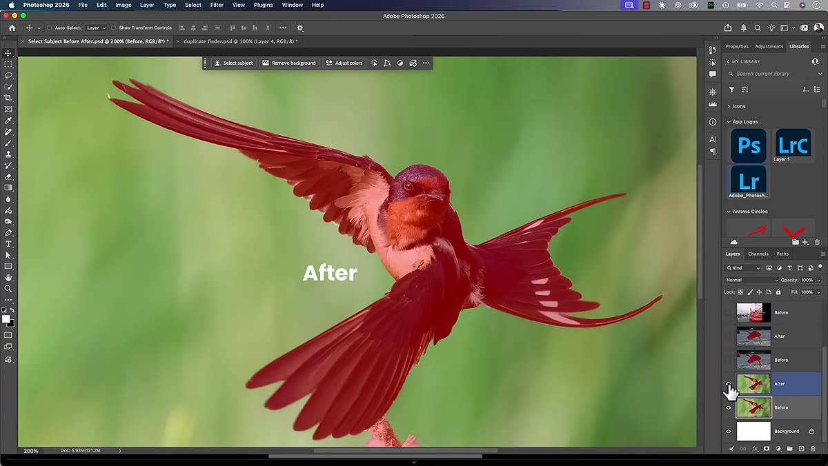 Before and after mask comparison showing improved wing-tip edges