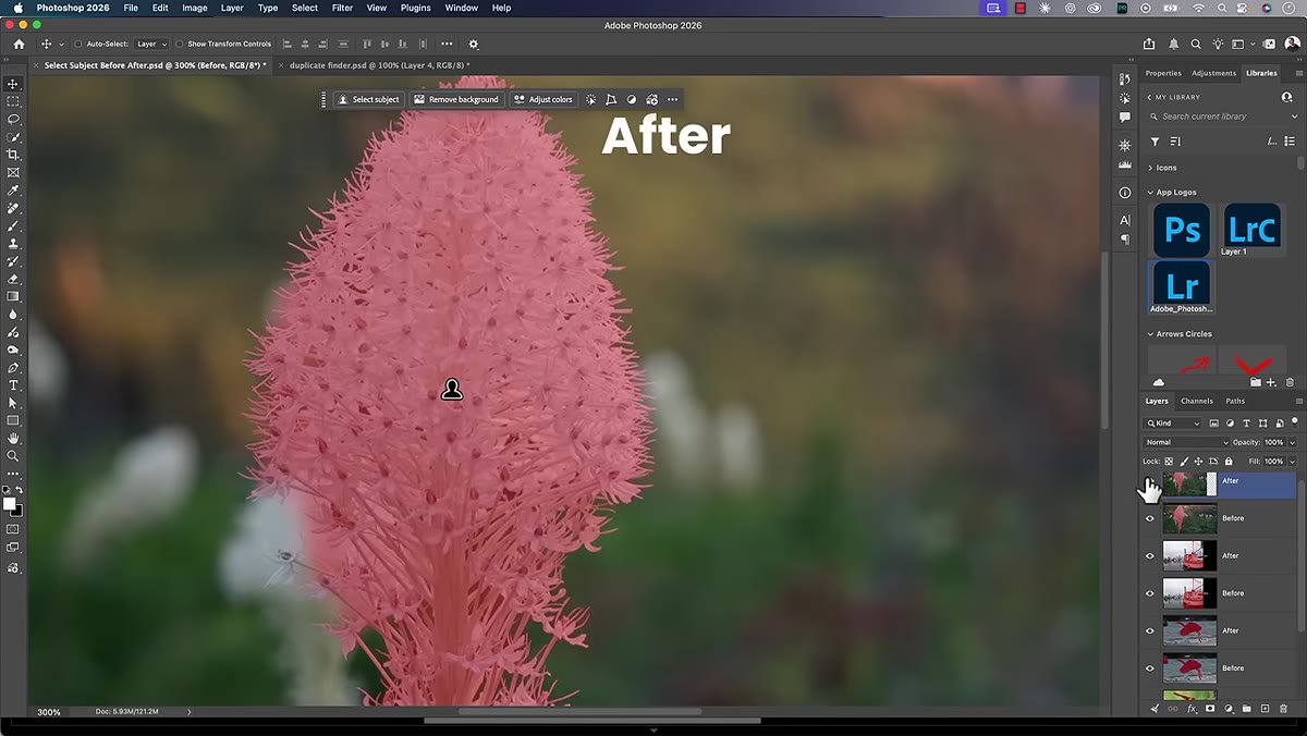 Mask refinement brush being used around subject edges