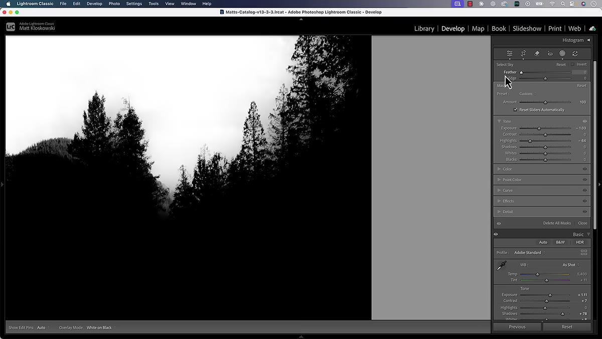 Feather slider being increased, mask edge visibly softening